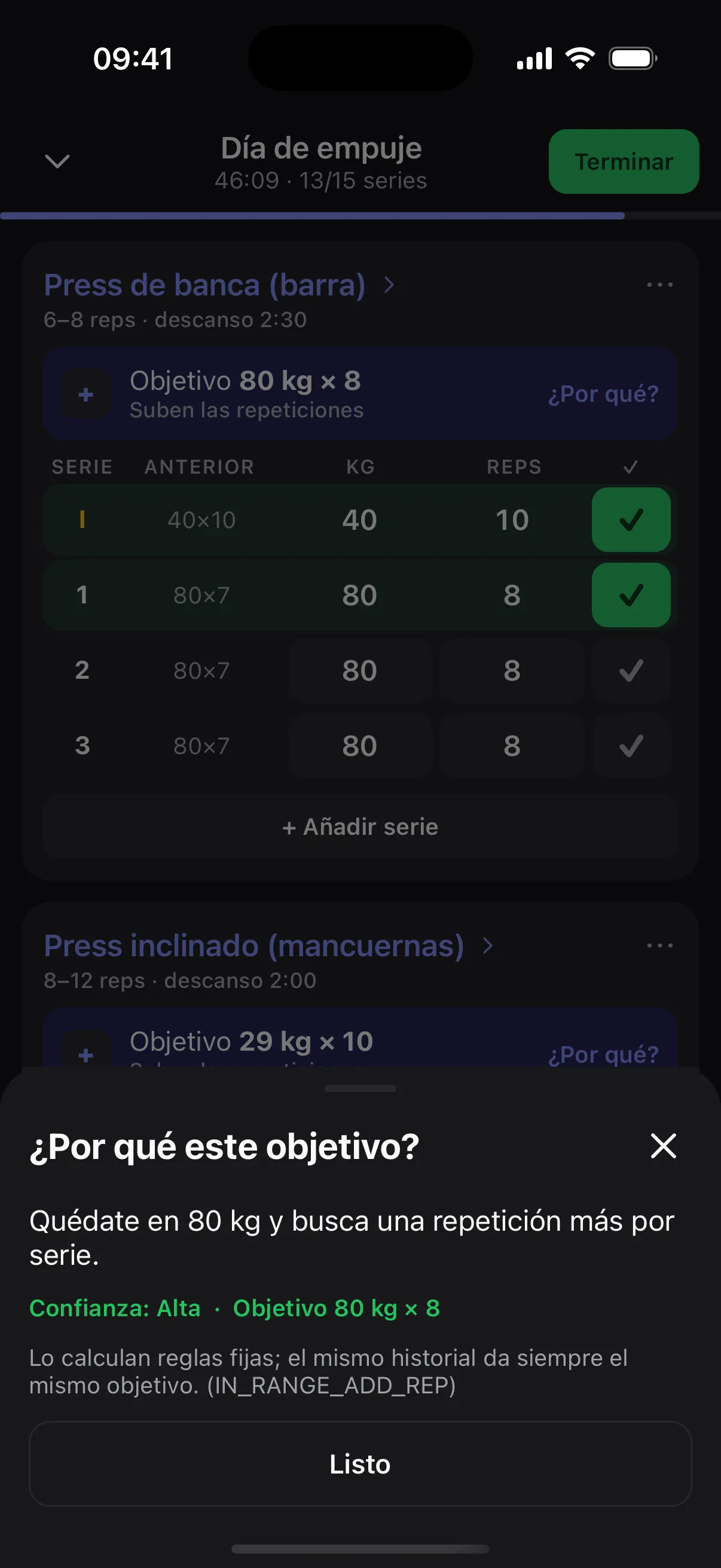 Recomendación del motor: próximo objetivo y por qué