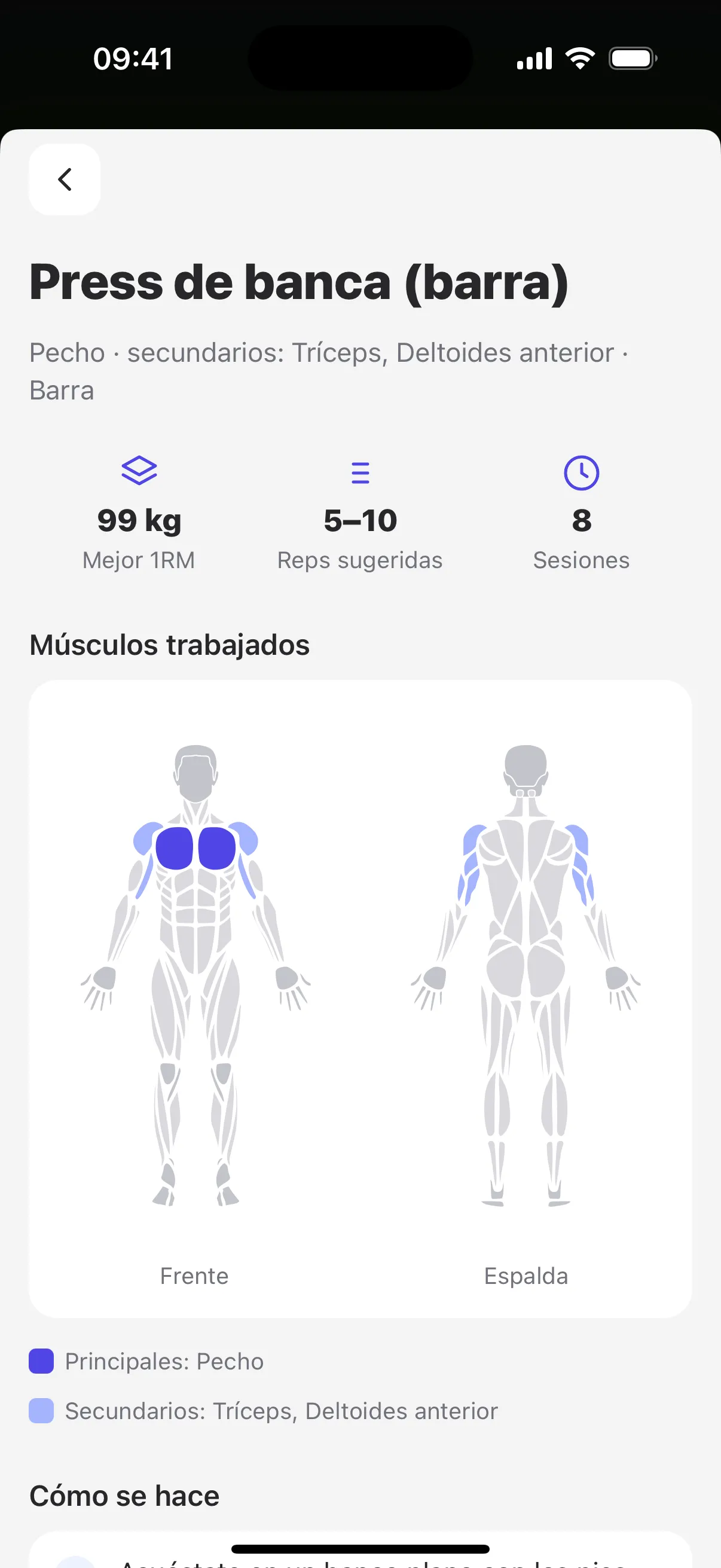 Detalle del ejercicio y músculos trabajados