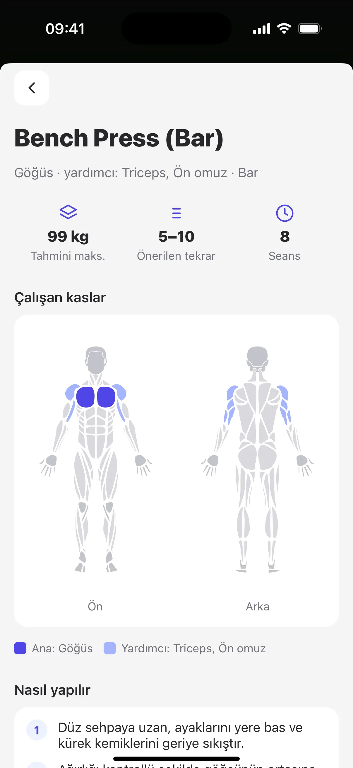 Hareket detayı ve çalışan kaslar